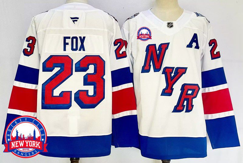 Men New York Rangers 23 Fox White Fanatics 2025 NHL Jersey style 4